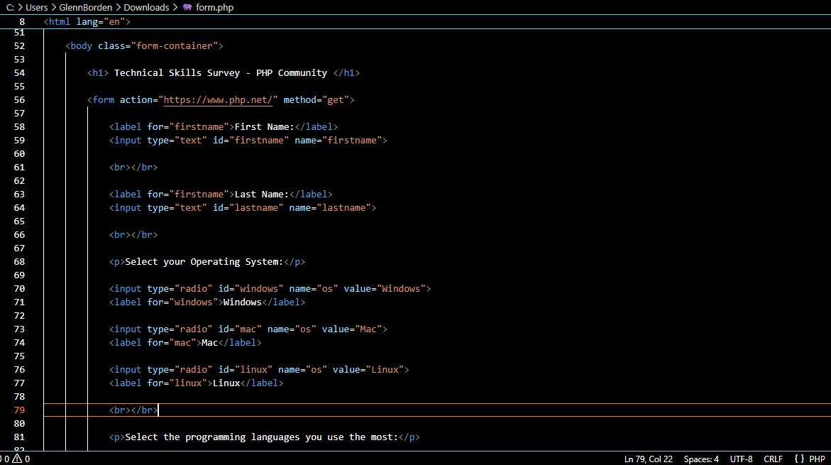 A screenshot of this form code from Visual Studio Code.